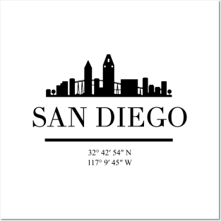 SAN DIEGO CALIFORNIA BLACK SILHOUETTE SKYLINE ART Posters and Art